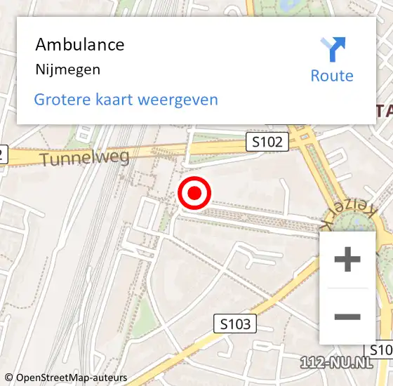 Locatie op kaart van de 112 melding: Ambulance Nijmegen op 24 juli 2014 22:29