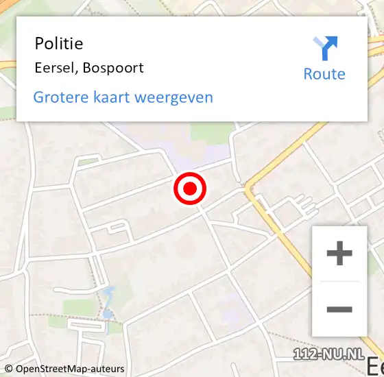 Locatie op kaart van de 112 melding: Politie Eersel, Bospoort op 1 augustus 2022 00:50