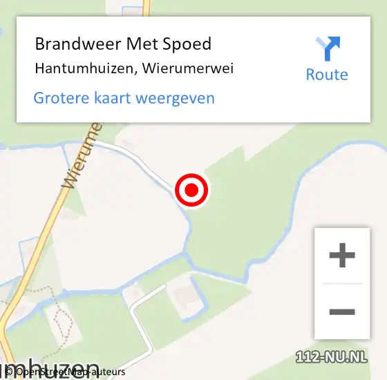 Locatie op kaart van de 112 melding: Brandweer Met Spoed Naar Hantumhuizen, Wierumerwei op 1 augustus 2022 06:36