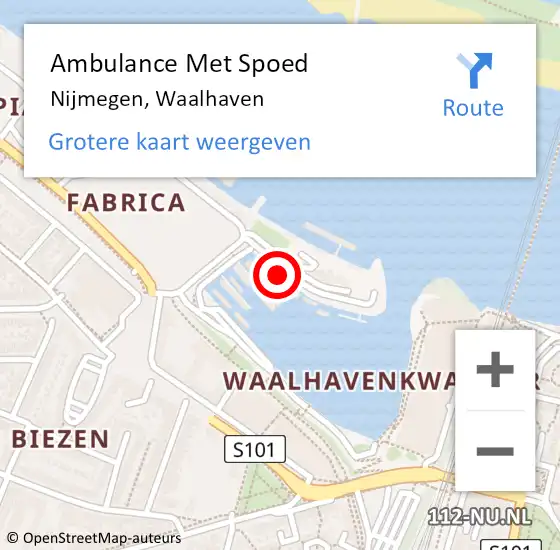 Locatie op kaart van de 112 melding: Ambulance Met Spoed Naar Nijmegen, Waalhaven op 1 augustus 2022 07:00