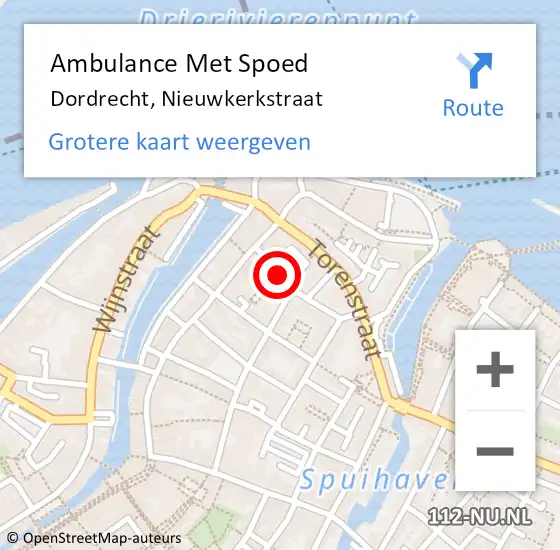 Locatie op kaart van de 112 melding: Ambulance Met Spoed Naar Dordrecht, Nieuwkerkstraat op 1 augustus 2022 09:48