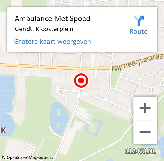 Locatie op kaart van de 112 melding: Ambulance Met Spoed Naar Gendt, Kloosterplein op 1 augustus 2022 11:07