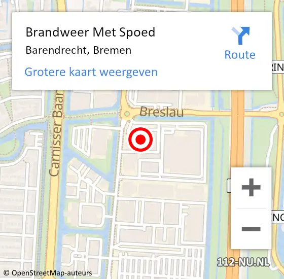 Locatie op kaart van de 112 melding: Brandweer Met Spoed Naar Barendrecht, Bremen op 1 augustus 2022 12:06
