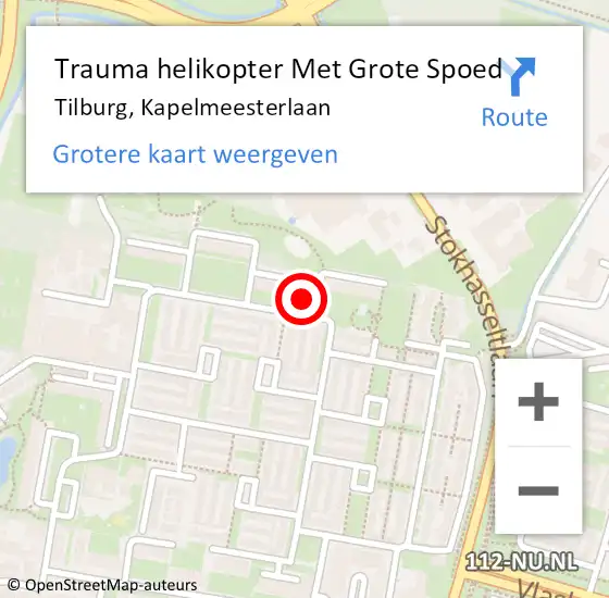 Locatie op kaart van de 112 melding: Trauma helikopter Met Grote Spoed Naar Tilburg, Kapelmeesterlaan op 1 augustus 2022 13:40