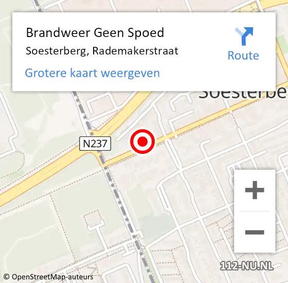 Locatie op kaart van de 112 melding: Brandweer Geen Spoed Naar Soesterberg, Rademakerstraat op 1 augustus 2022 13:56