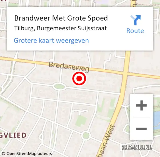 Locatie op kaart van de 112 melding: Brandweer Met Grote Spoed Naar Tilburg, Burgemeester Suijsstraat op 1 augustus 2022 14:34
