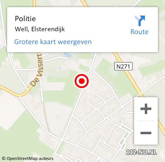 Locatie op kaart van de 112 melding: Politie Well, Elsterendijk op 1 augustus 2022 15:14