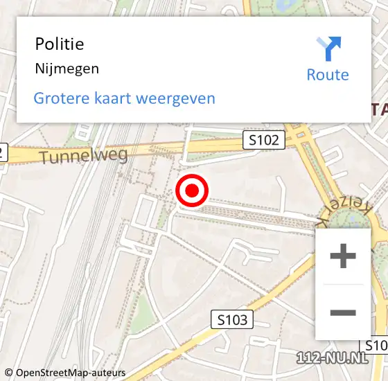 Locatie op kaart van de 112 melding: Politie Nijmegen op 25 juli 2014 01:52
