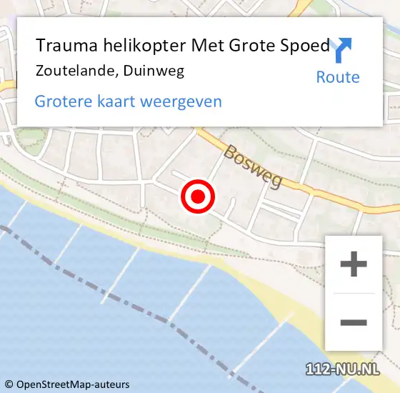 Locatie op kaart van de 112 melding: Trauma helikopter Met Grote Spoed Naar Zoutelande, Duinweg op 1 augustus 2022 22:02