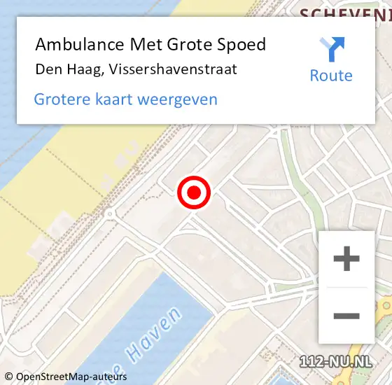 Locatie op kaart van de 112 melding: Ambulance Met Grote Spoed Naar Den Haag, Vissershavenstraat op 1 augustus 2022 22:31