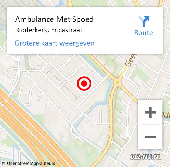 Locatie op kaart van de 112 melding: Ambulance Met Spoed Naar Ridderkerk, Ericastraat op 2 augustus 2022 00:16