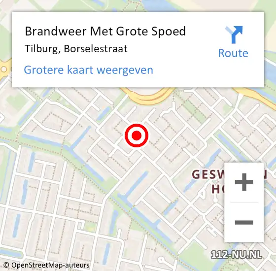 Locatie op kaart van de 112 melding: Brandweer Met Grote Spoed Naar Tilburg, Borselestraat op 2 augustus 2022 01:45
