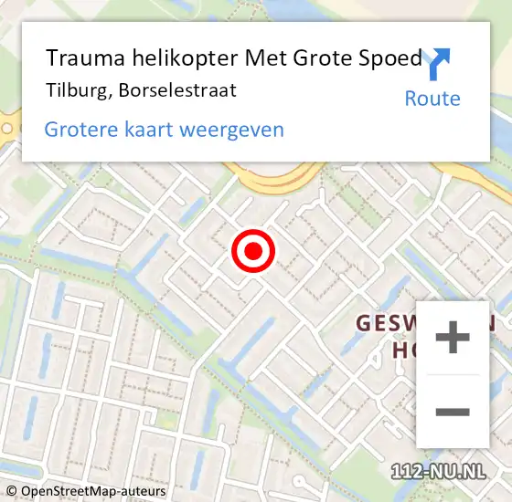 Locatie op kaart van de 112 melding: Trauma helikopter Met Grote Spoed Naar Tilburg, Borselestraat op 2 augustus 2022 01:47