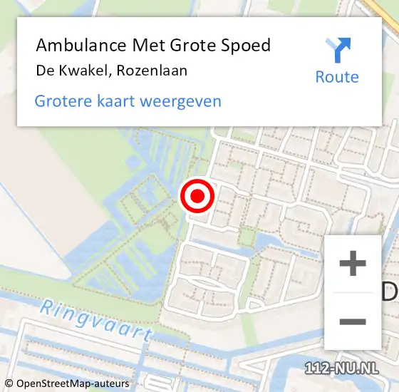 Locatie op kaart van de 112 melding: Ambulance Met Grote Spoed Naar De Kwakel, Rozenlaan op 2 augustus 2022 03:24
