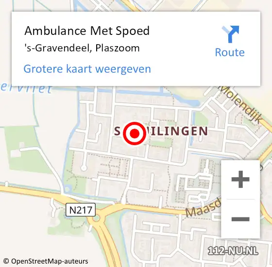 Locatie op kaart van de 112 melding: Ambulance Met Spoed Naar 's-Gravendeel, Plaszoom op 2 augustus 2022 10:30
