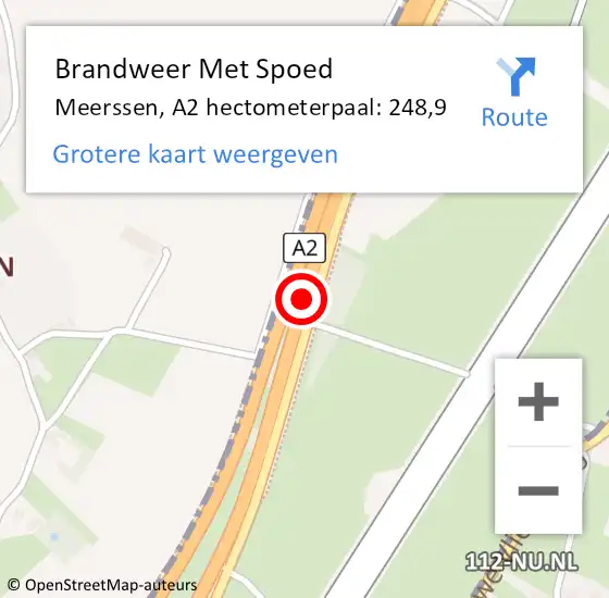 Locatie op kaart van de 112 melding: Brandweer Met Spoed Naar Meerssen, A2 hectometerpaal: 248,9 op 2 augustus 2022 12:01