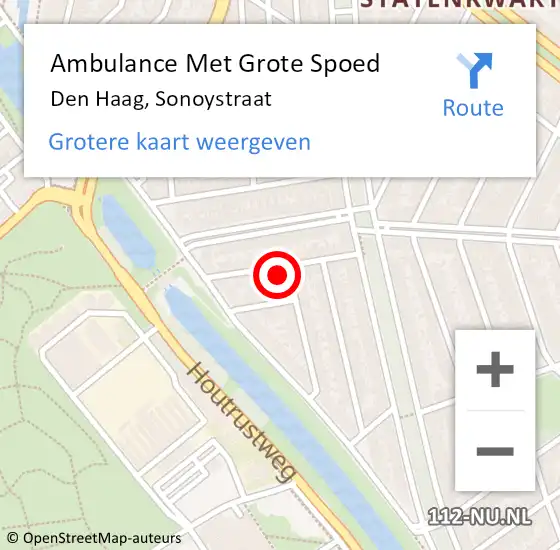 Locatie op kaart van de 112 melding: Ambulance Met Grote Spoed Naar Den Haag, Sonoystraat op 2 augustus 2022 14:26