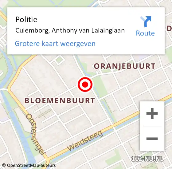 Locatie op kaart van de 112 melding: Politie Culemborg, Anthony van Lalainglaan op 2 augustus 2022 17:39