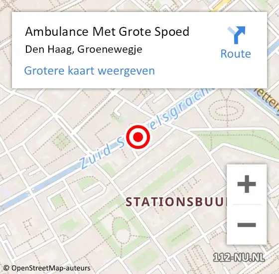 Locatie op kaart van de 112 melding: Ambulance Met Grote Spoed Naar Den Haag, Groenewegje op 2 augustus 2022 17:51