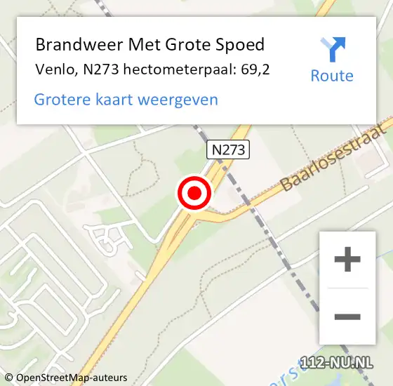 Locatie op kaart van de 112 melding: Brandweer Met Grote Spoed Naar Venlo, N273 hectometerpaal: 69,2 op 2 augustus 2022 19:09