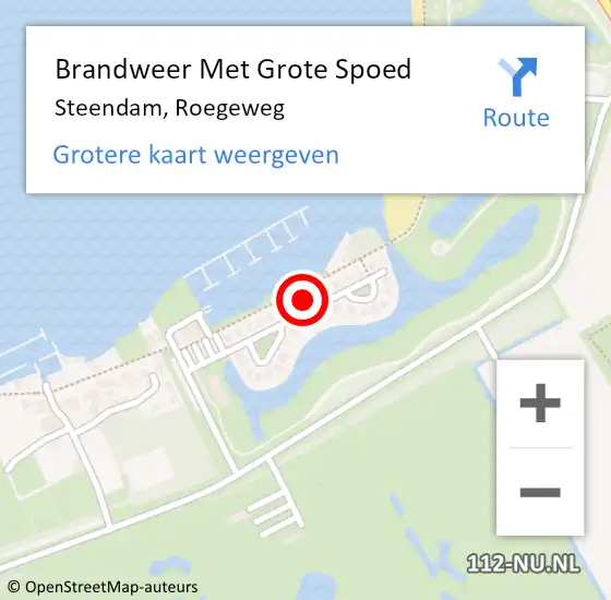 Locatie op kaart van de 112 melding: Brandweer Met Grote Spoed Naar Steendam, Roegeweg op 2 augustus 2022 21:22