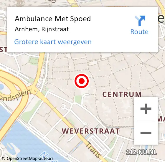 Locatie op kaart van de 112 melding: Ambulance Met Spoed Naar Arnhem, Rijnstraat op 2 augustus 2022 22:35