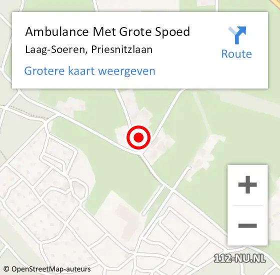 Locatie op kaart van de 112 melding: Ambulance Met Grote Spoed Naar Laag-Soeren, Priesnitzlaan op 3 augustus 2022 03:03