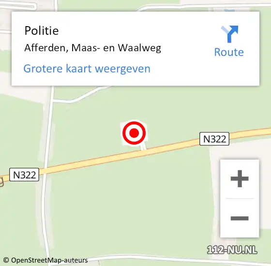 Locatie op kaart van de 112 melding: Politie Afferden, Maas- en Waalweg op 3 augustus 2022 04:48