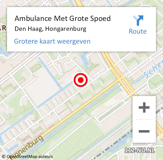 Locatie op kaart van de 112 melding: Ambulance Met Grote Spoed Naar Den Haag, Hongarenburg op 3 augustus 2022 04:59