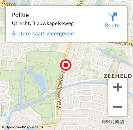 Locatie op kaart van de 112 melding: Politie Utrecht, Blauwkapelseweg op 3 augustus 2022 09:10