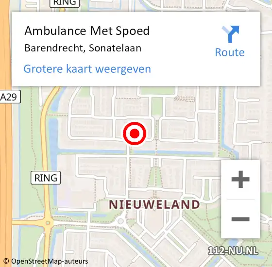 Locatie op kaart van de 112 melding: Ambulance Met Spoed Naar Barendrecht, Sonatelaan op 3 augustus 2022 10:26