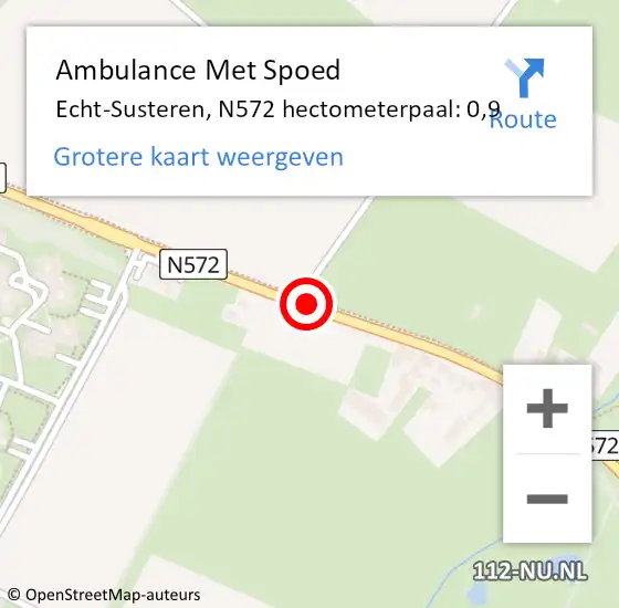 Locatie op kaart van de 112 melding: Ambulance Met Spoed Naar Echt-Susteren, N572 hectometerpaal: 0,9 op 3 augustus 2022 10:45