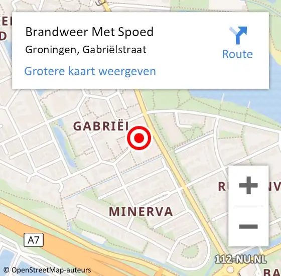 Locatie op kaart van de 112 melding: Brandweer Met Spoed Naar Groningen, Gabriëlstraat op 3 augustus 2022 10:52