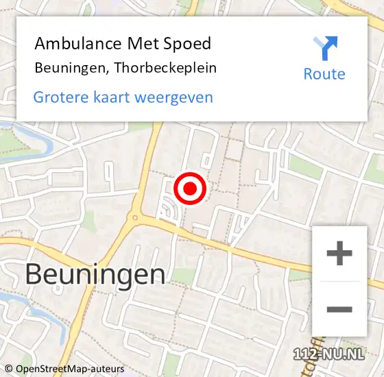 Locatie op kaart van de 112 melding: Ambulance Met Spoed Naar Beuningen, Thorbeckeplein op 3 augustus 2022 10:54