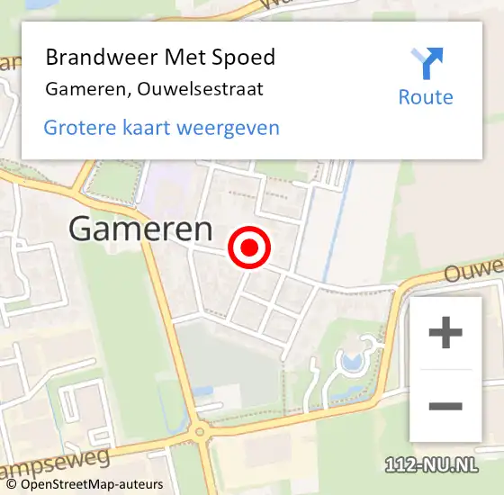Locatie op kaart van de 112 melding: Brandweer Met Spoed Naar Gameren, Ouwelsestraat op 3 augustus 2022 12:23