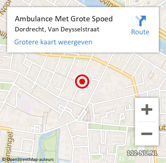 Locatie op kaart van de 112 melding: Ambulance Met Grote Spoed Naar Dordrecht, Van Deysselstraat op 3 augustus 2022 12:53
