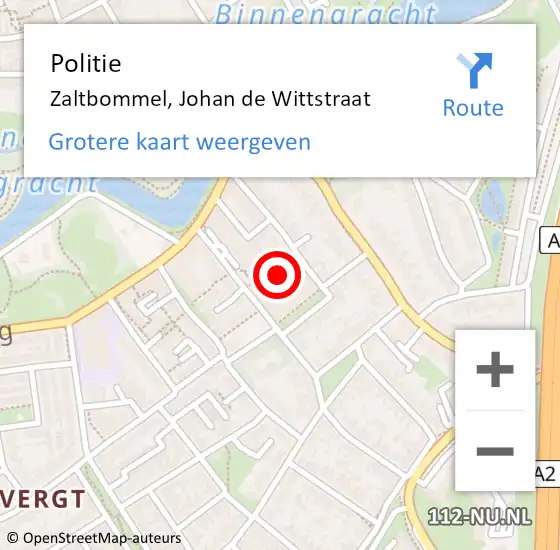 Locatie op kaart van de 112 melding: Politie Zaltbommel, Johan de Wittstraat op 3 augustus 2022 13:43