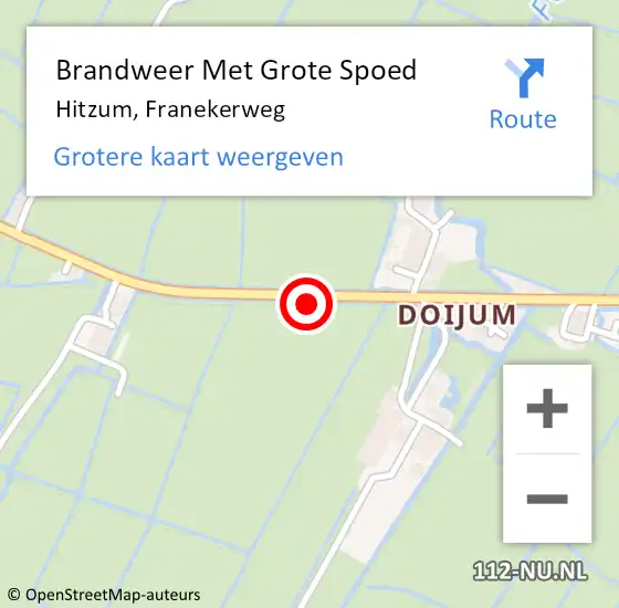 Locatie op kaart van de 112 melding: Brandweer Met Grote Spoed Naar Hitzum, Franekerweg op 3 augustus 2022 13:48