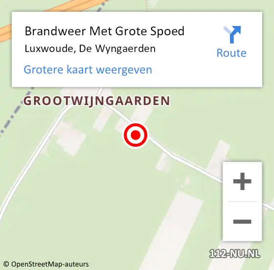 Locatie op kaart van de 112 melding: Brandweer Met Grote Spoed Naar Luxwoude, De Wyngaerden op 3 augustus 2022 14:32