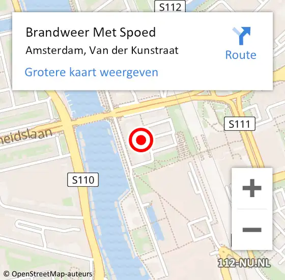 Locatie op kaart van de 112 melding: Brandweer Met Spoed Naar Amsterdam, Van der Kunstraat op 3 augustus 2022 14:39
