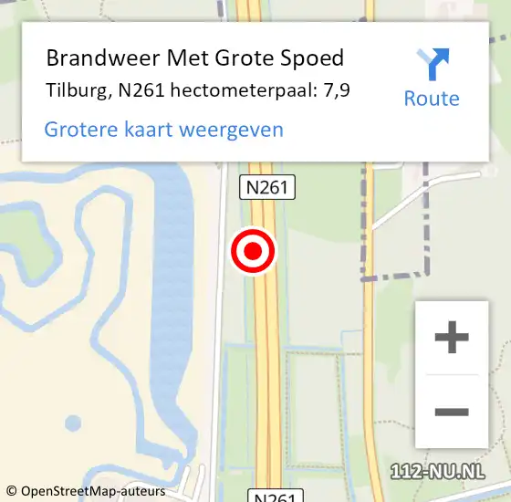 Locatie op kaart van de 112 melding: Brandweer Met Grote Spoed Naar Tilburg, N261 hectometerpaal: 7,9 op 3 augustus 2022 14:40