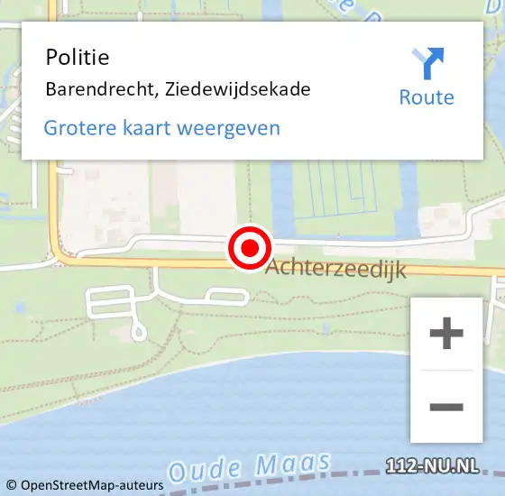 Locatie op kaart van de 112 melding: Politie Barendrecht, Ziedewijdsekade op 3 augustus 2022 15:15