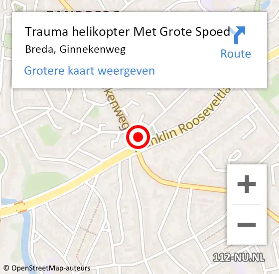 Locatie op kaart van de 112 melding: Trauma helikopter Met Grote Spoed Naar Breda, Ginnekenweg op 3 augustus 2022 16:35
