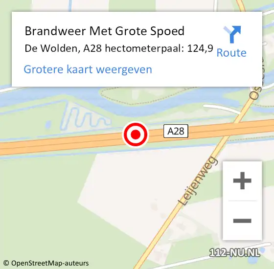 Locatie op kaart van de 112 melding: Brandweer Met Grote Spoed Naar De Wolden, A28 hectometerpaal: 124,9 op 3 augustus 2022 17:06