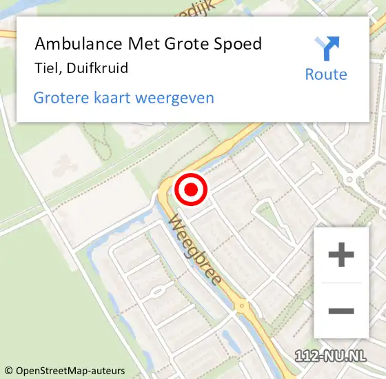 Locatie op kaart van de 112 melding: Ambulance Met Grote Spoed Naar Tiel, Duifkruid op 3 augustus 2022 18:46