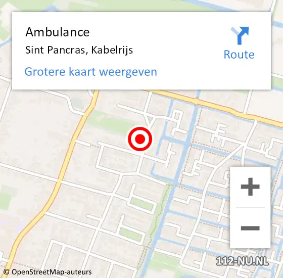 Locatie op kaart van de 112 melding: Ambulance Sint Pancras, Kabelrijs op 3 augustus 2022 20:14
