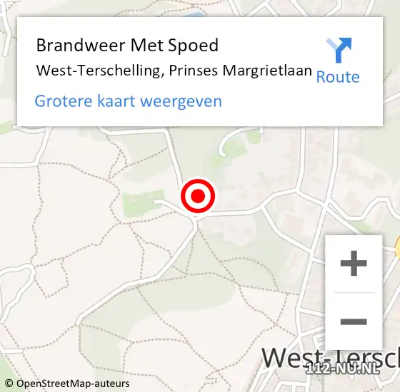 Locatie op kaart van de 112 melding: Brandweer Met Spoed Naar West-Terschelling, Prinses Margrietlaan op 3 augustus 2022 21:44