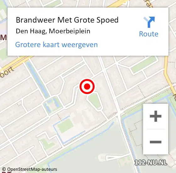 Locatie op kaart van de 112 melding: Brandweer Met Grote Spoed Naar Den Haag, Moerbeiplein op 4 augustus 2022 00:27