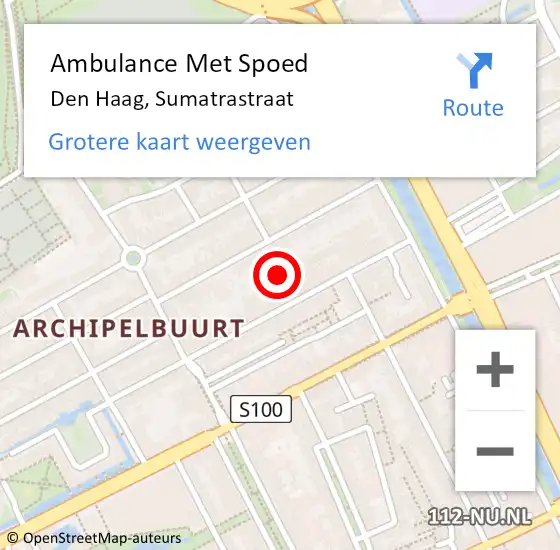 Locatie op kaart van de 112 melding: Ambulance Met Spoed Naar Den Haag, Sumatrastraat op 4 augustus 2022 01:55