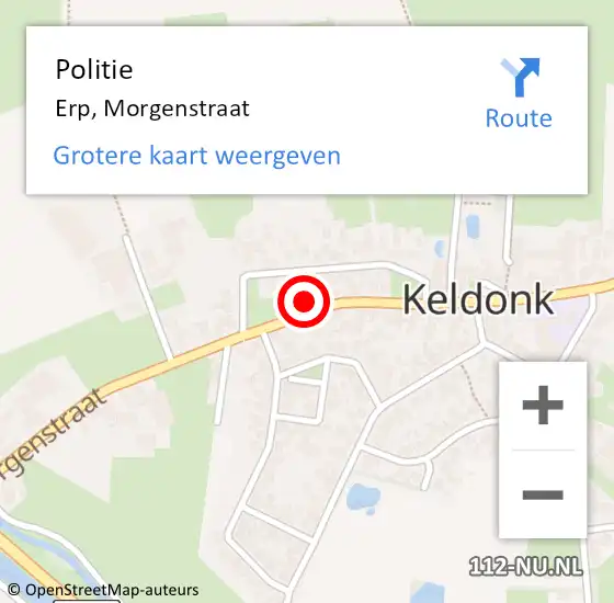 Locatie op kaart van de 112 melding: Politie Erp, Morgenstraat op 4 augustus 2022 09:33